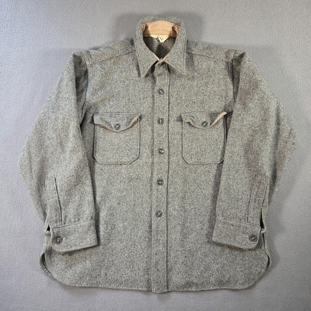 Vintage Woolrich Jacket Mens 17 XL Grey Heavyweight Wool Striped Flannel Shacket